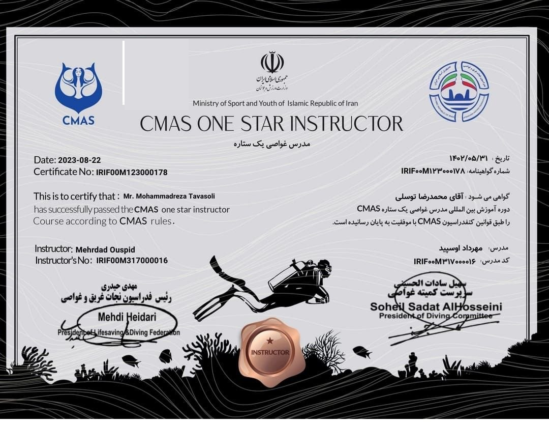 CMAS One Star Instructor certificate